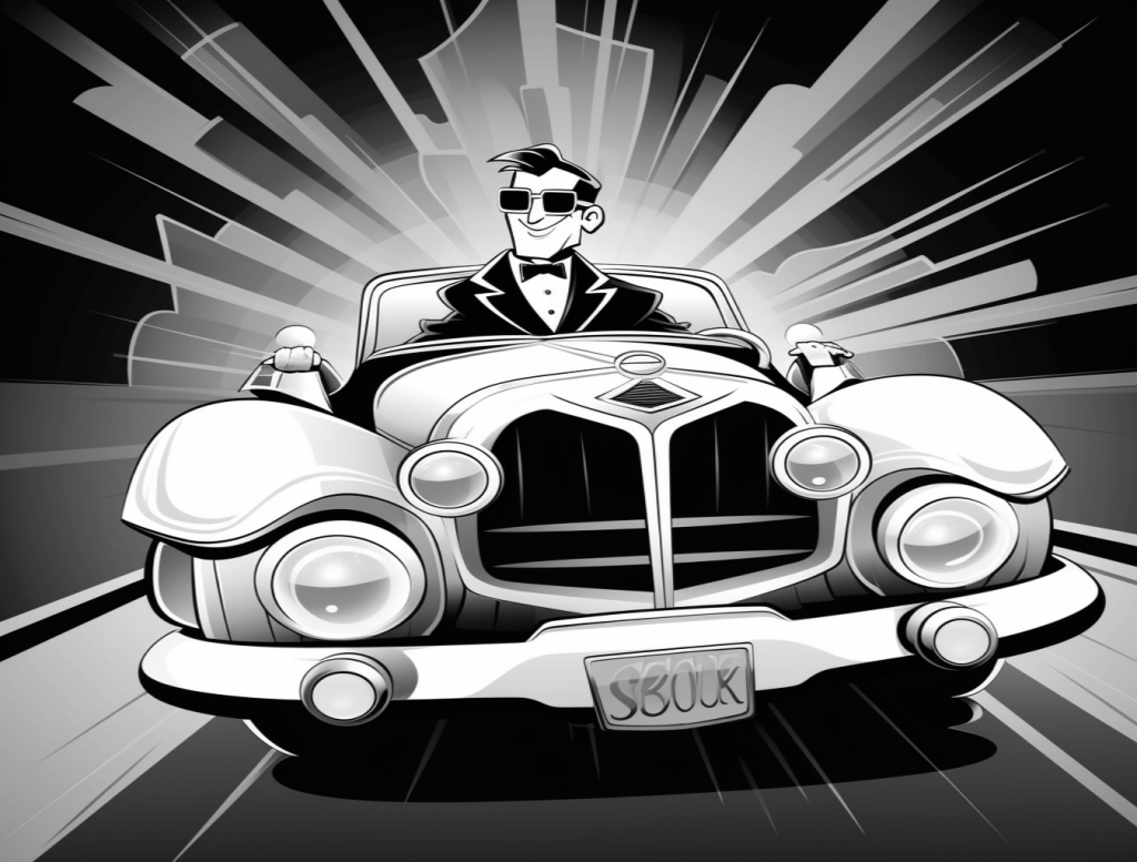 man in flashy car